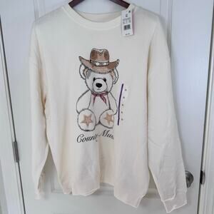 NWT Zoe + Liv Country Music Teddy Bear Cream Crewneck Sweatshirt Women’s XL